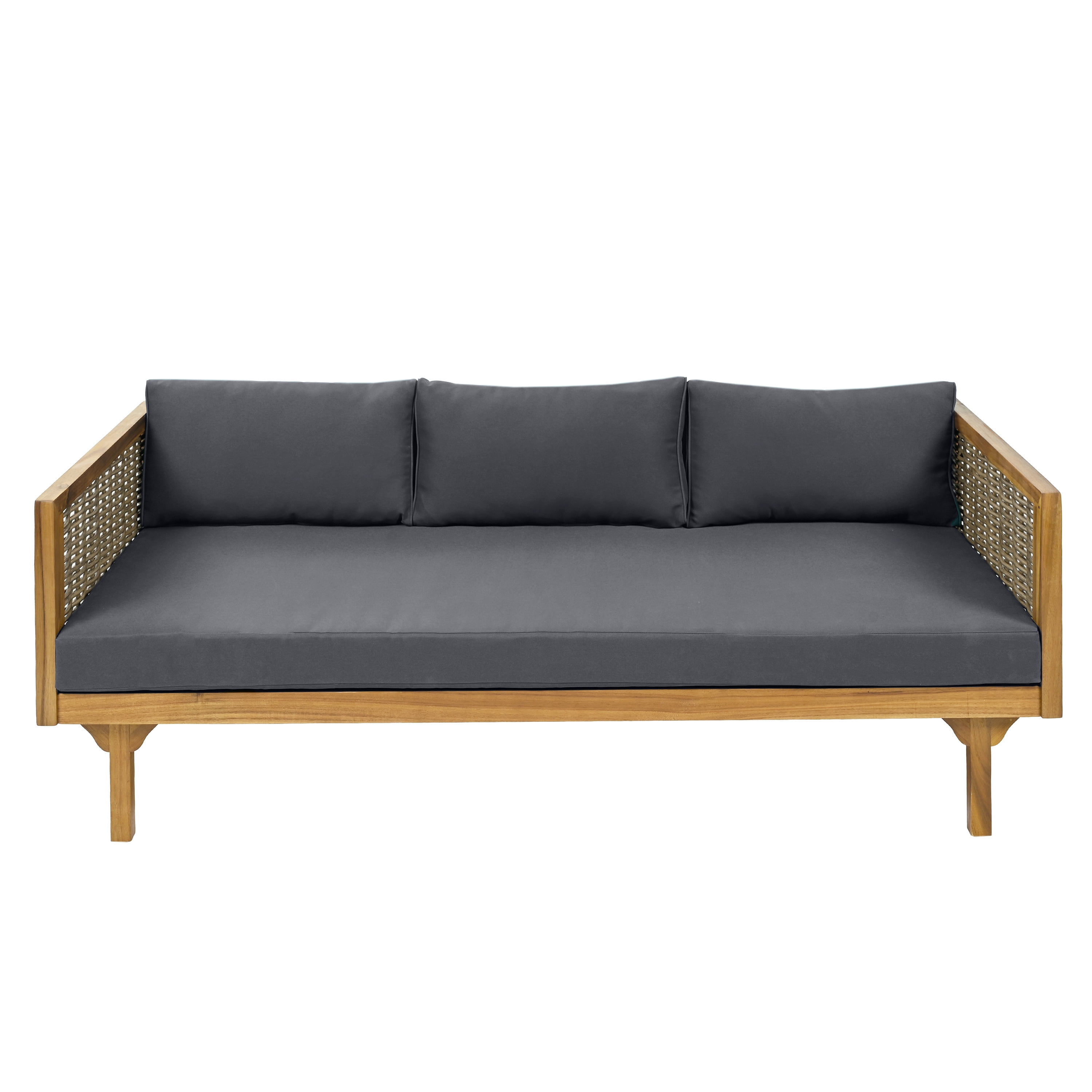 Euroco CLAREMONT 3 SEATER DAYBED WITH RATTAN ARMS (DARK GREY CUSHION)
