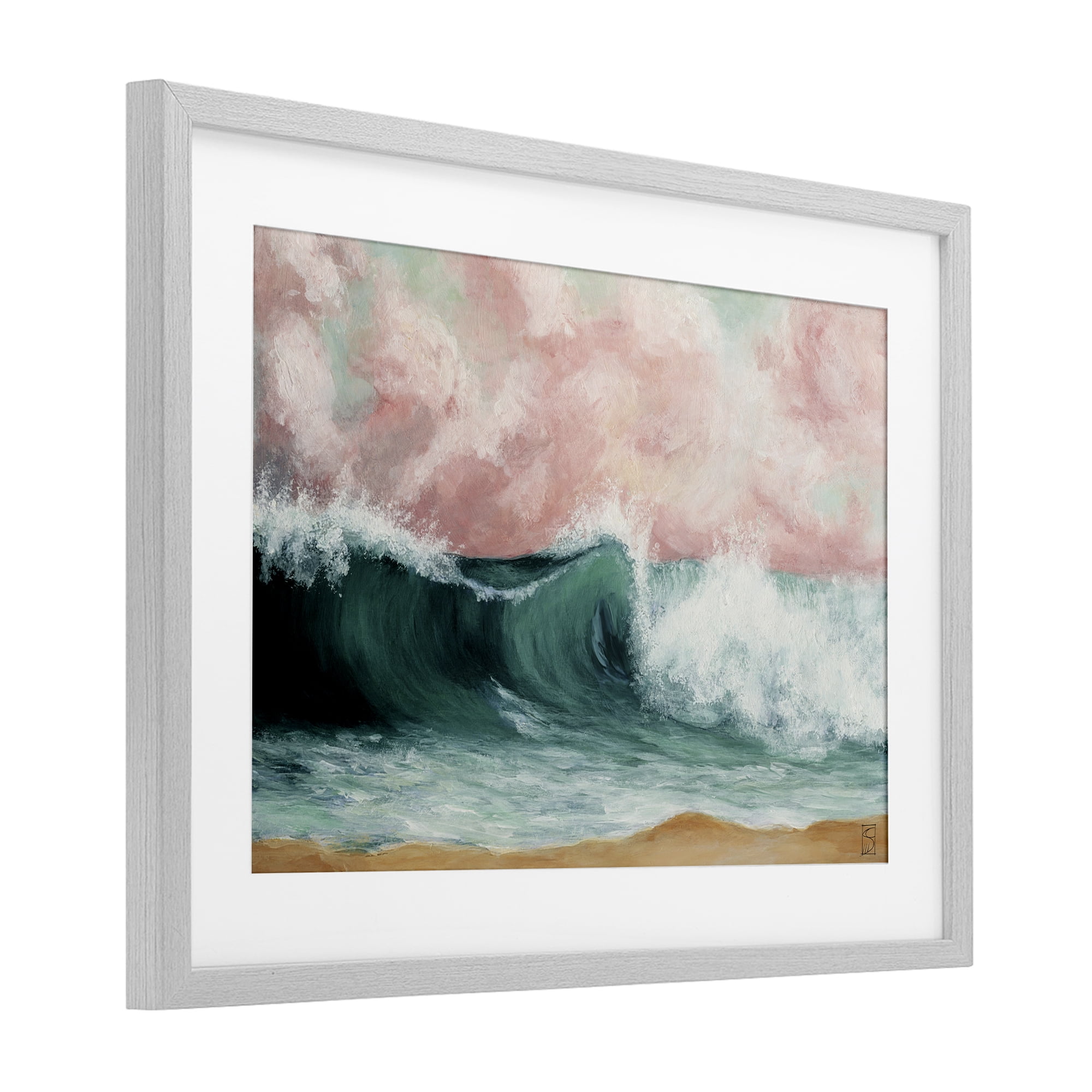 Crashing Seascape Waves Gray Framed Print Under Glass, design by Sara Culpepper