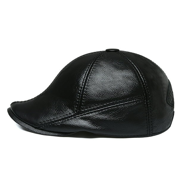 Gorra plana Gatsby Newsboy de cuero negro para hombre
