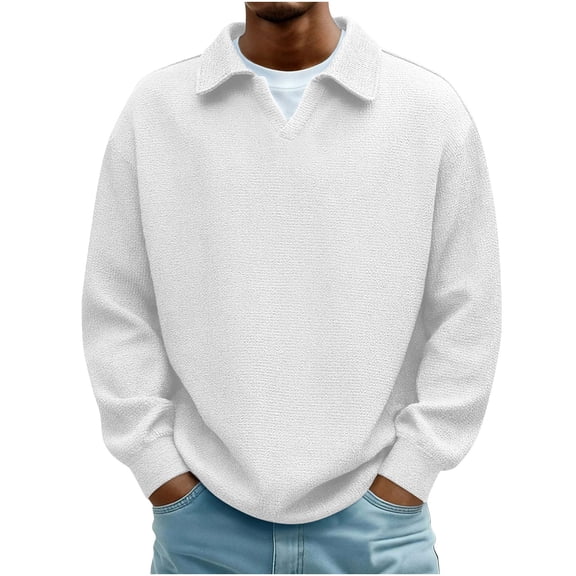 Maean Big and Tall Sweatshirt for Mens Textured Loose Collared Long Sleeve Shirts Spring Casual Clothes