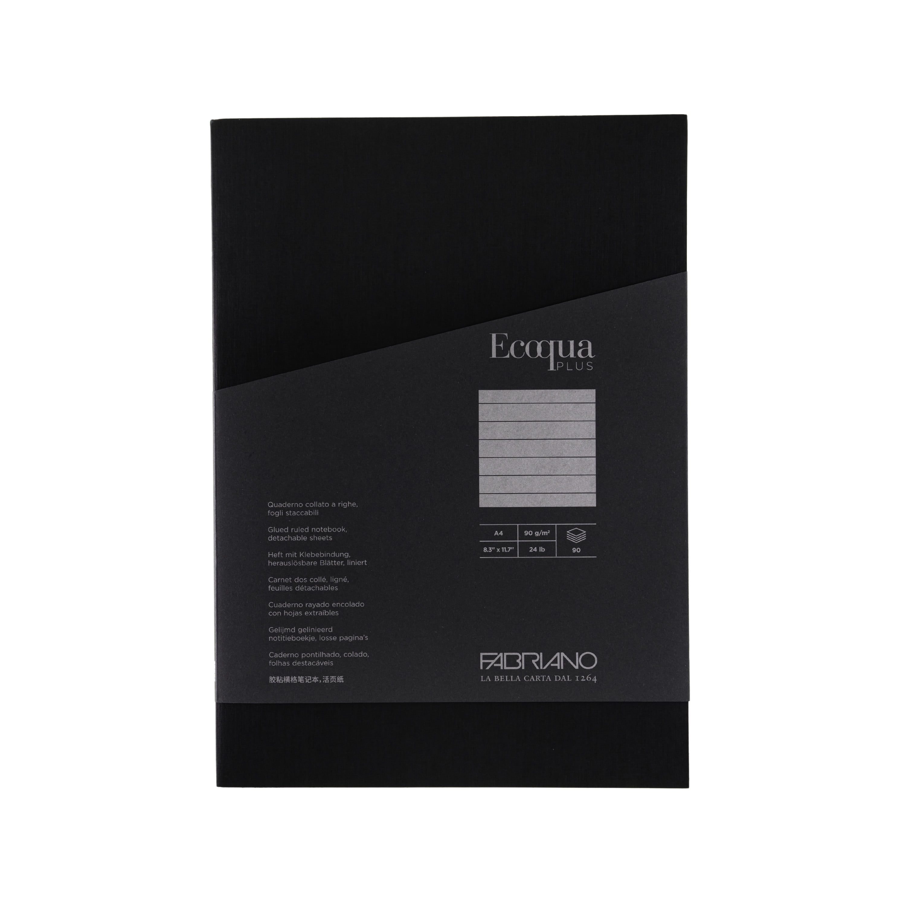 Fabriano Ecoqua Plus Glue-Bound Notebook, 8.3" x 11.7", A4, Lined, Black