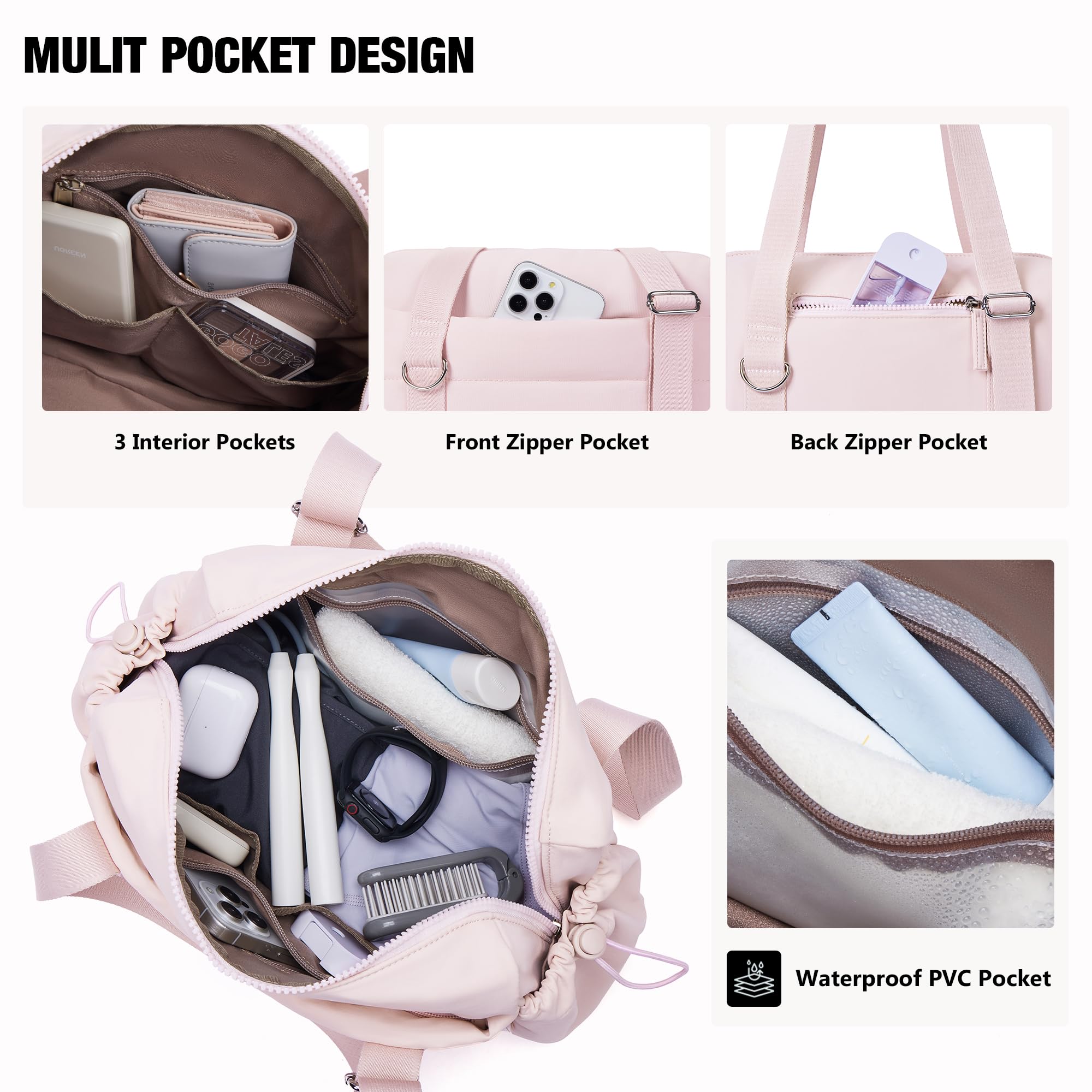 XINLANER Mini Gym Bag for Women, Small Gym Tote Bag Puffy Quilted Sports Duffel Bag with Wet Compartment and Coin Purse Duffel Bags Dance Yoga Workout Bag