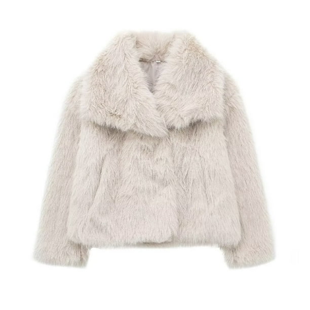 TRAF-Chaqueta corta de piel sintética para mujer, abrigo grueso de manga larga con botones delanteros, elegante con cuello de solapa, a la moda, 2024