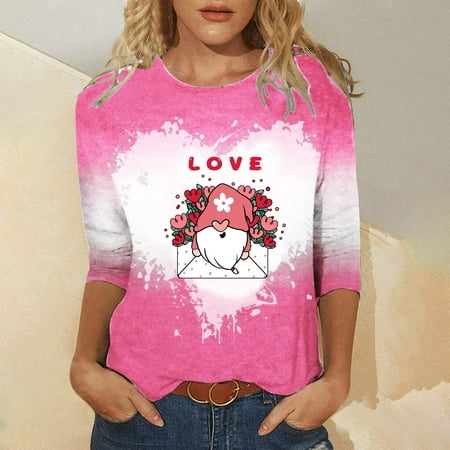 

Hvyesh Women Valentine s Day Pullover Sweatshirts Heart Letter Print Long Sleeve Crewneck Loose Spring Sweater Tops Pink shirts for women M