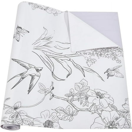 Floral Peel and Stick Wallpaper 17.4 Inchx197 Inch Vintage Flower Contact Wall Paper Removable Peel and Stick Wallpaper Wall Protector for Bedroom Walls Furniture Kitchen Office White