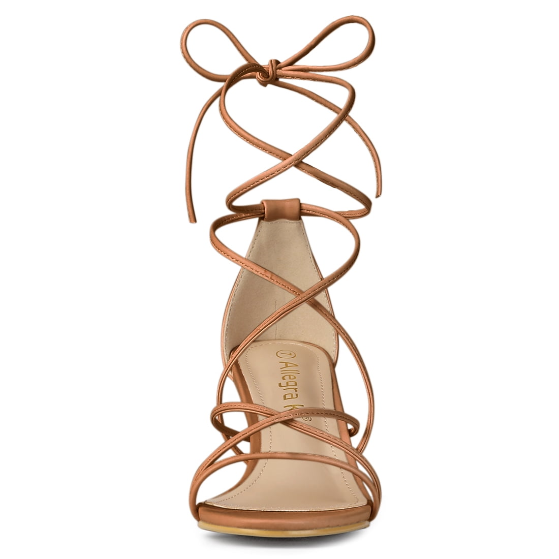 DARING DIVA Women's Strappy Kitten Heel Lace Up Sandals Dark Brown 9
