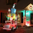 thumbnail image 4 of Outsunny 9ft Christmas Inflatables Outdoor Decorations Santa Claus Drives a Gift Car with Elk, Elf and Two Penguins, Blow-Up LED Yard Christmas Decor for Garden, Lawn, 4 of 11