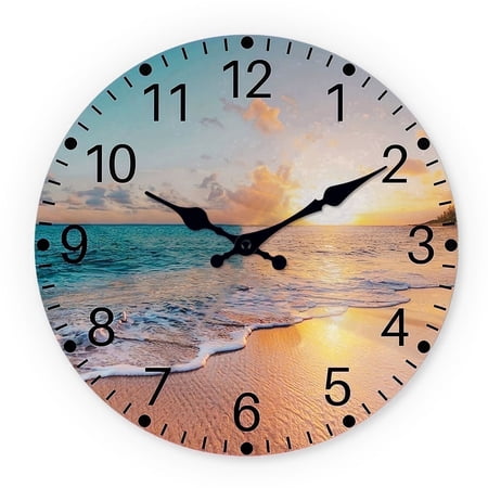 Beach Coastal Wooden Wall Clock Battery Operated 12 Inch