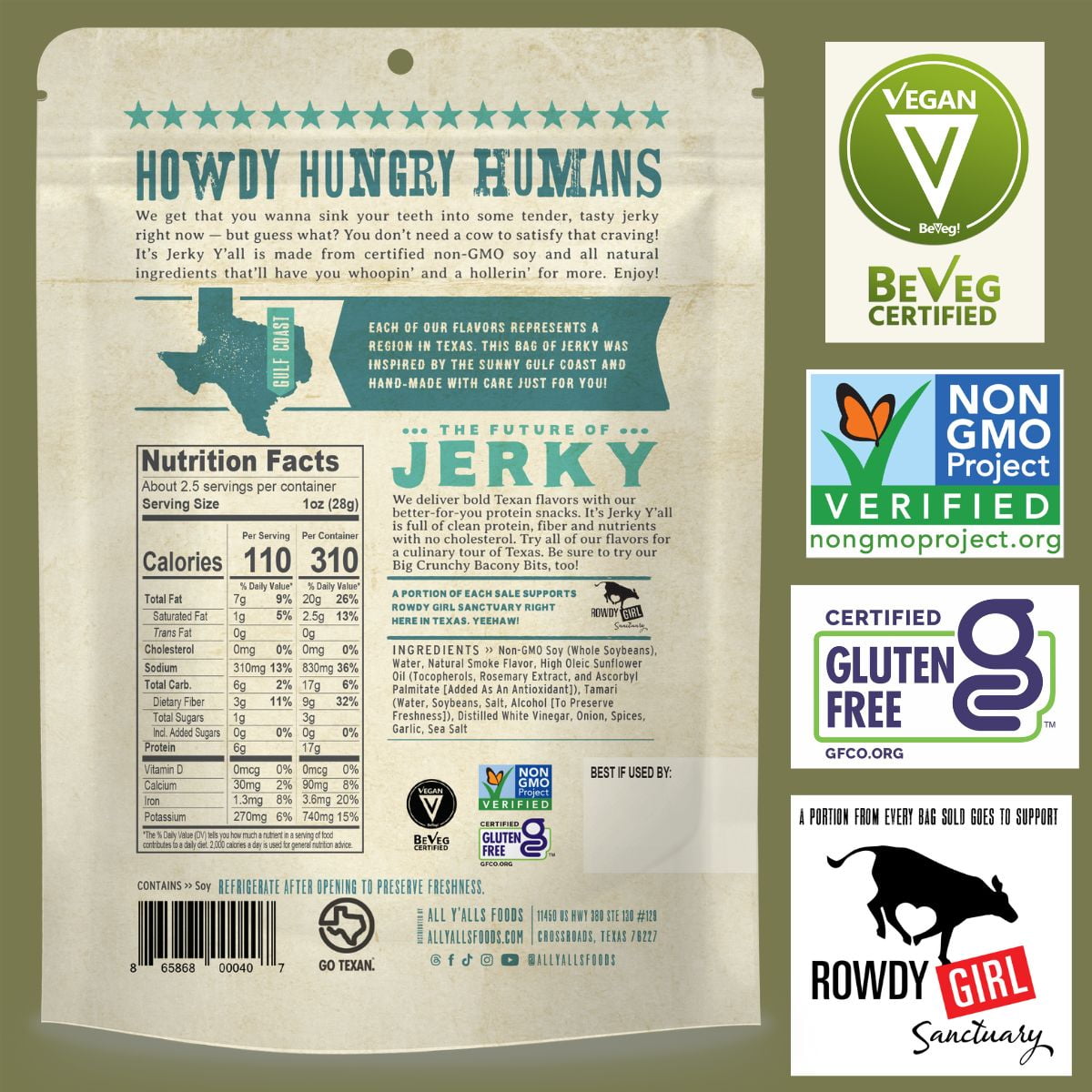 It's Jerky Y'all Vegan Jerky, Sea Salt & Pepper Flavor, High Protein, Non-GMO (6 Pack)