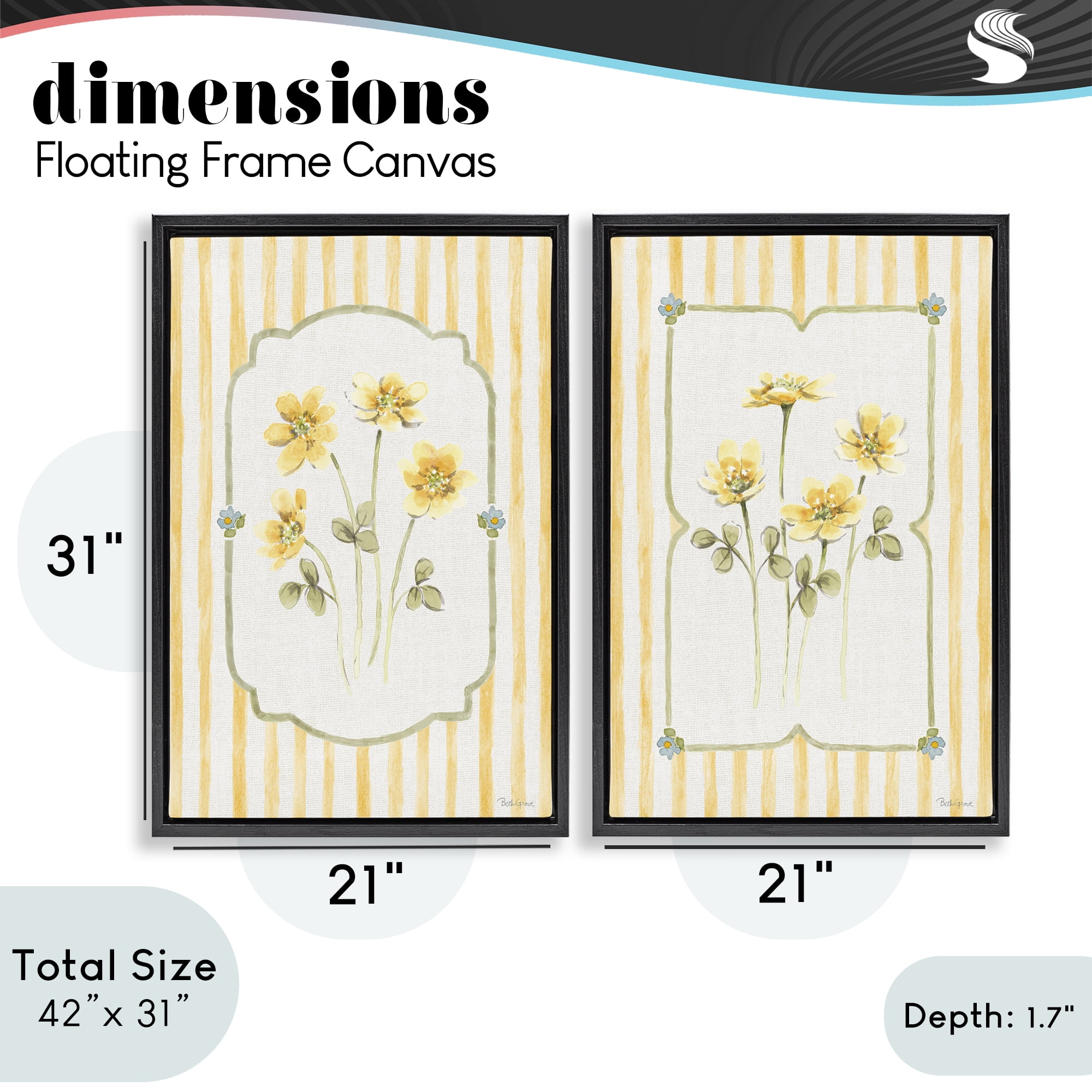 Stupell Industries Sweet Honey Blooms 2 Piece Black Framed Floater Canvas Set, design by Beth Grove