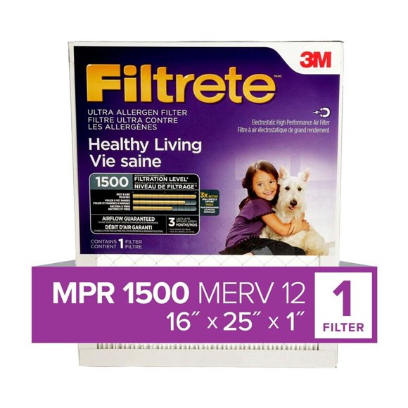 Filtrete™ Healthy Living Ultra Allergen Filter, MPR 1500, 16 in x 25 in x 1 in