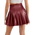 thumbnail image 4 of NFTOEIULA Women High Waist Pleated Faux Leather Flared Flowy Mini Skirt, 4 of 7