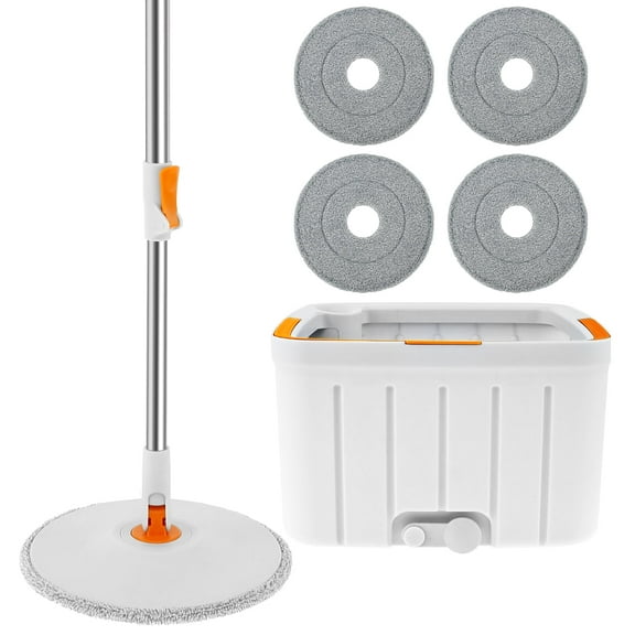 Keyohome Spin Mop and Bucket with Wringer Set for Floor Cleaning with 4 Microfiber Pads