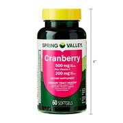 Spring Valley Cranberry + Vitamin C Urinary Tract Support Softgels, 500 mg, 60 Count