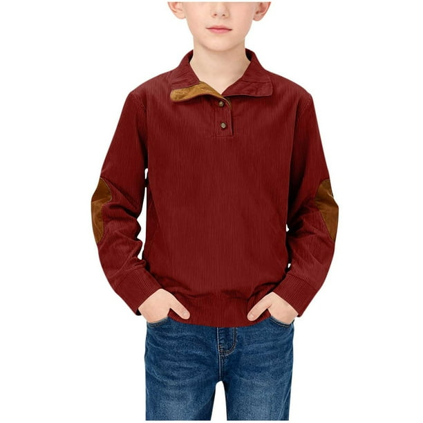 Camisa de manga larga con bloques de color para niños, talla mediana, informal y cómoda, blusa de poliéster para niños