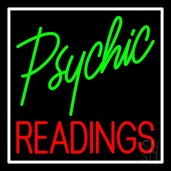 Green Psychic Red Readings With White Border LED Neon Sign 24" Tall x 24" Wide - inches Black Square Cut Acrylic Backing, with Dimmer - Bright and Premium built indoor LED Neon Sign for Storefront.
