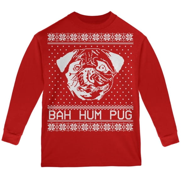 Christmas Bah Hum Pug Red Youth Long Sleeve T-Shirt
