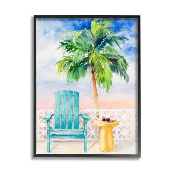 Stupell Industries Tropical Beach Chair Palm Tree Seaside Painting Framed Wall Art, 16 x 20, Design by Lanie Loreth