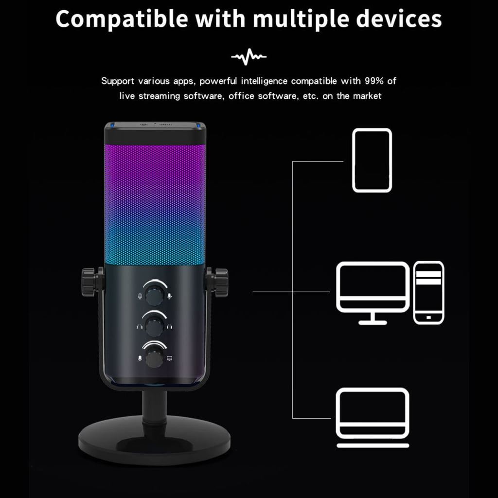 USB Gaming Mic Dynamic RGB Lighting Noise Cancelling For Streaming Podcasts
