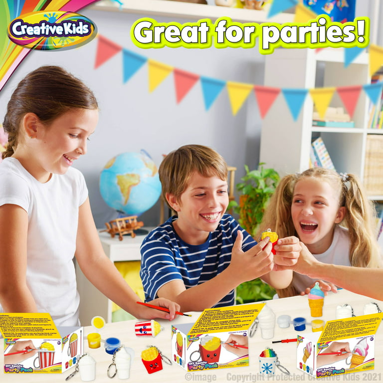 Creative Kids DIY Squishy Party Pack - 12 Individual Keychain Squishy Kits  - Includes Brush and 4 Paints Each - 4 Unique Food Theme Squishies- Party  Favor Gift for Boys and Girls Ages 6+ 