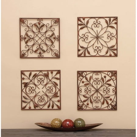 Decmode Rustic Bronze Scrolled Metal Wall Decor Set Of 4 Decmode Rustic Bronze Scrolled Metal Wall Decor Set Of 4