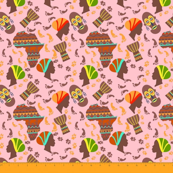 Soimoi Decorative 60 Inches Wide 180 GSM Tribal Print 2-Way Stretch Velvet Fabric By The Yard - Baby Pink