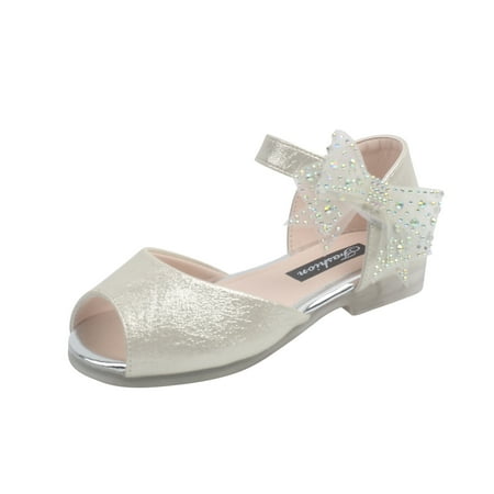 Penkiiy Baby Girls Diamond Bow Princess Shoes Soft Sole Fish Mouth Sandals Cool Sandals for Kids 3-4 Years Beige 2023 Summer Deal