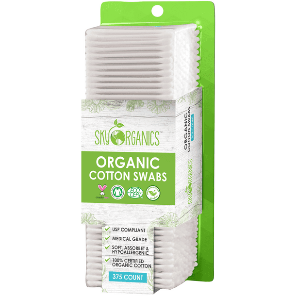 Organic Cotton Swabs by Sky Organics (375 ct) Natural Cotton Buds