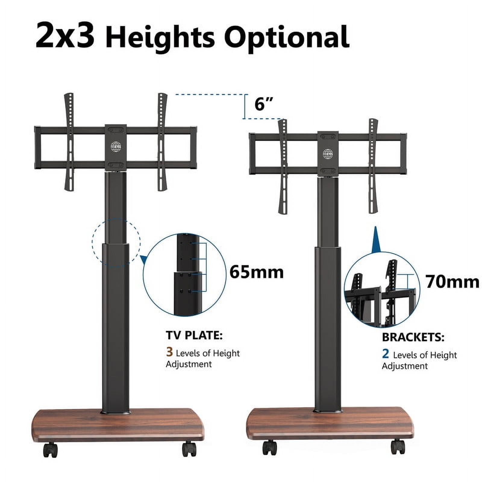 FITUEYES Rolling TV Floor Stand for 32 - 70 Inch TVs, Elegant Portable TV Stand with Upgraded 360° rotating wheels,Walnut