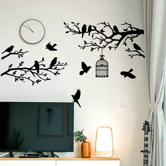 Black Branch Bird Wall Stickers Decals Decor Removable Peel and Stick 2 Sheets 11.8"x 37.8" Vinyl 3D Wall Murals DIY