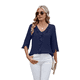 thumbnail image 2 of Blusas Informales Elegantes para Mujer, con Mangas 3/4, Cuello en V y Volantes, Azul Marino, Talla L, 2 of 5