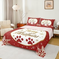 Manfei Merry Christmas Child Twin Sheet Sets, Kawaii Cat Paw Print Twin Fitted Sheet, Cartoon Bowknot Snowflake Flat Sheet, Super Cozy Room Decor, 3-Piece