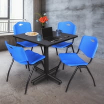 Kobe 42" Square Breakroom Table- Grey & 4 'M' Stack Chairs- Blue