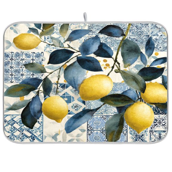 Kitchen Drying Mat Kitchen Drying Pad 16x18In Drying Dish Mat Dish Drying Mats Kitchen Countertop Multi-Function Drain Drying Mat Watercolor Lemon Branches