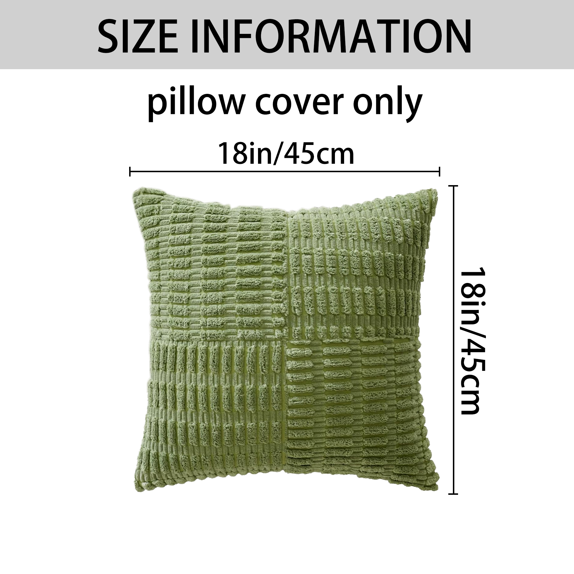 Unique Bargains 4 Pcs Corduroy Throw Pillow Covers 18" x 18" Green/Khaki