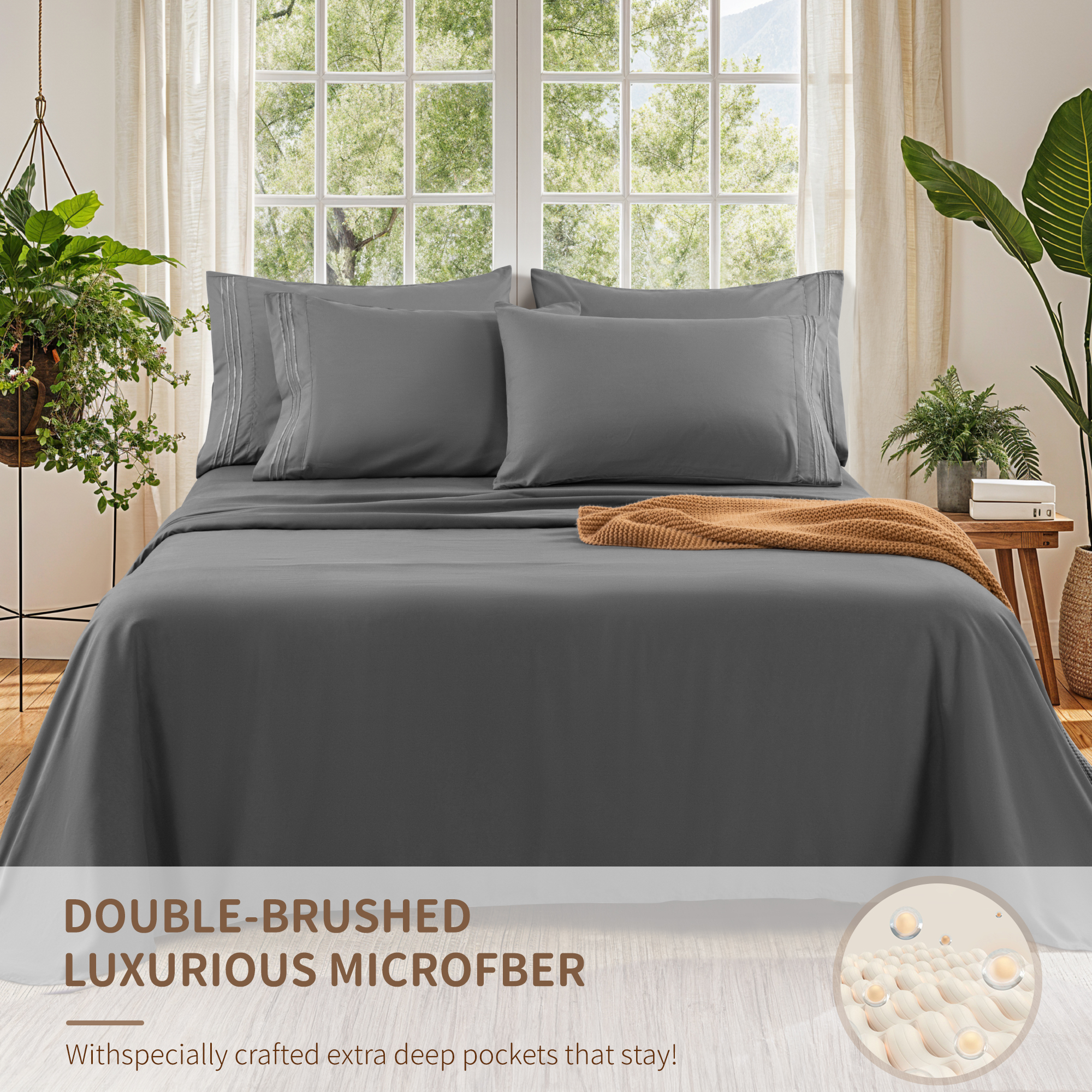 Sonoro Kate Queen Sheet Set, 6-Piece, Dark Gray Microfiber photo 3