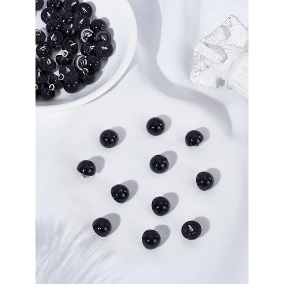 50Pcs Half Round Plastic Buttons Black 1-Hole Buttons Round Sewing Accessories with Brass Wire