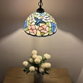 thumbnail image 2 of Tiffany Pendant Lights Fixture Pink Blue Stained Glass Hummingbird Flowers LED Bulb 12”W*12”D*60”H, 2 of 4