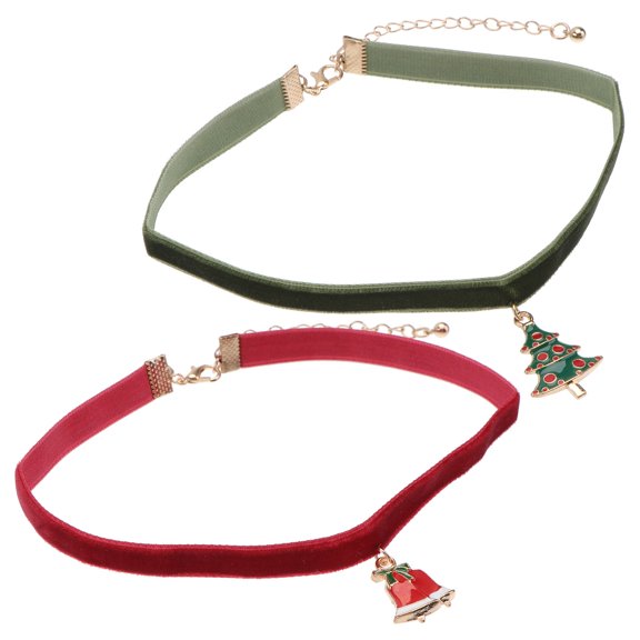 Luxshiny Red Alloy Christmas Necklace Decorative Choker for Women's Elegant Neck Chain 2Pcs