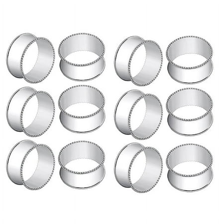 

12 Pcs Silver Drum-Shaped Bead Side Napkin Rings Delicate Serviette Buckles