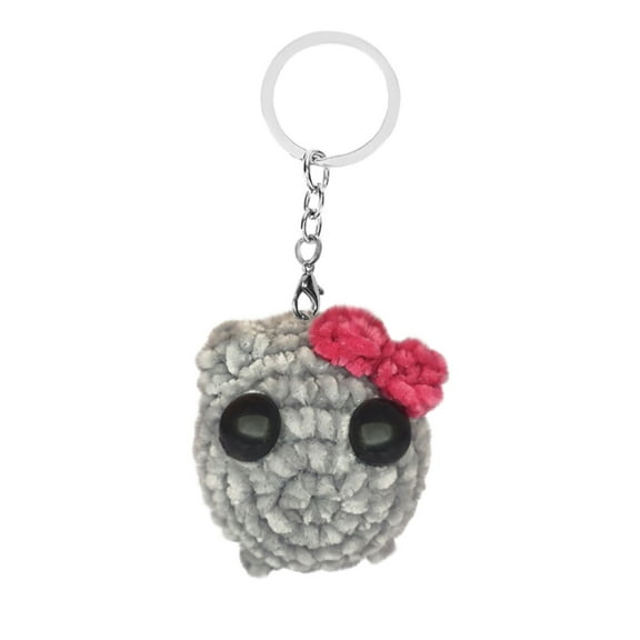 Sad Hamster Hooked Doll with Music and Keychain Knitted Sad Hamster Crochet Plush Hamster Meme with Bow Cute Mini Gifts Decor Hamster Stress-Resistant Gift for Friends and Partners