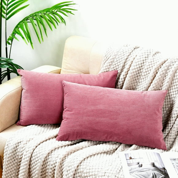 CozyCord Lumbar Pillow Covers - Set of 2 Decorative Throw Pillow Covers for Couch Sofa - Rectangle Cushion Covers for Living Room - 12x20 Inches - Cameo Brown