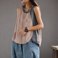 thumbnail image 5 of Feancey Cotton Linen Plus Size Tank Tops for Women Colorblock Sleeveless Beach Shirts Side Button Casual Vacation Tanks Summer Clothes Pink 3XL, 5 of 8