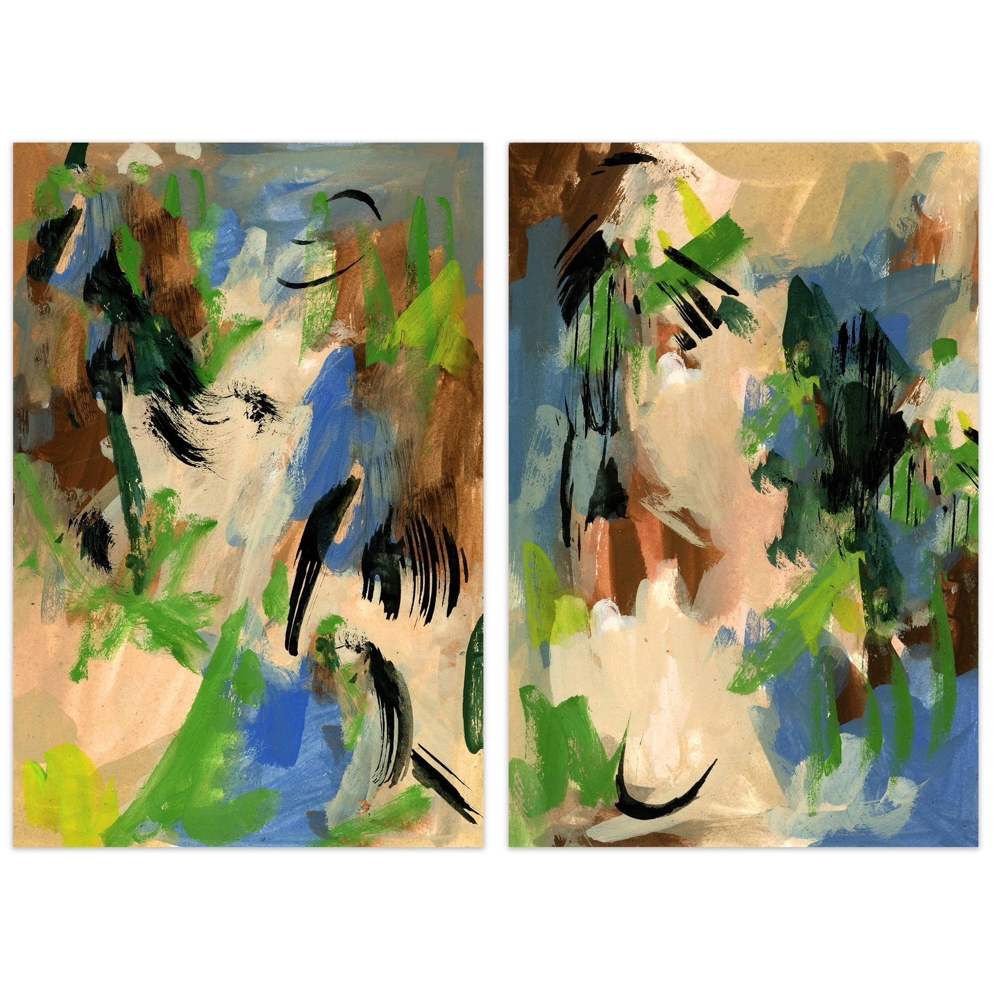 Empire Art Direct Linen & Blues I & II Frameless Free Floating Tempered Glass Panel Graphic Wall Art, 48" x 32" each, Ready to Hang