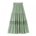 thumbnail image 6 of Women's Tiered Long Skirt Boho Solid Color Elastic High Waist Skirt Flowy Swiss Dot Hollow Out Maxi Skirts, Green S-2XL, 6 of 9