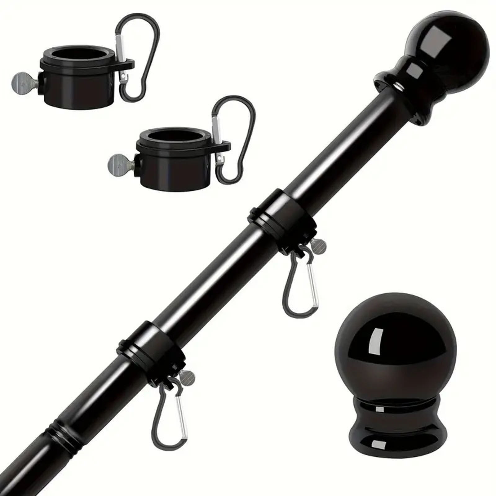 Bxaolu Flag Pole Holder for Outside House - 5Ft Heavy Duty Stainless Steel House Flag Pole Kit, No Tangle Spinning Flagpole For Outdoor Porch Residential Decoration - Black