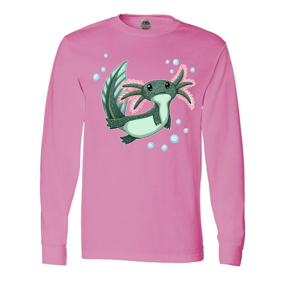 Inktastic Cute Axolotl Swimming with Bubbles Long Sleeve T-Shirt