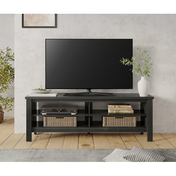 Farmhouse TV Stands for 65 inch TV Entertainment Center Media Console for Bedroom Living Room, 59 Inch, Black