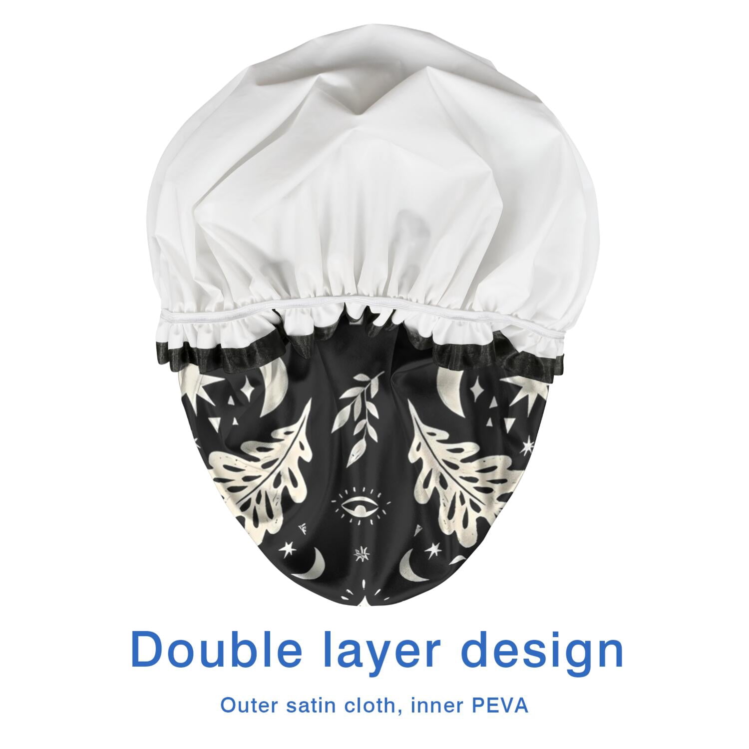 Shower Caps,Black Gothic Moon Flower Star Pattern Waterproof Shower Cap for Women 4 Pieces,Double Reusable Hair Cover for Shower PEVA Elastic Stretch Hem