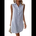 thumbnail image 3 of Vestidos de Verano para Mujer, Cuello en V, Sin Mangas, A Rayas, con Botones, Minivestido Informal Azul XL, 3 of 9